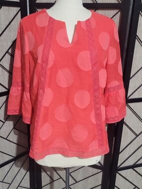 Chico's Coral Polka-Dot Split-Neck Tunic
